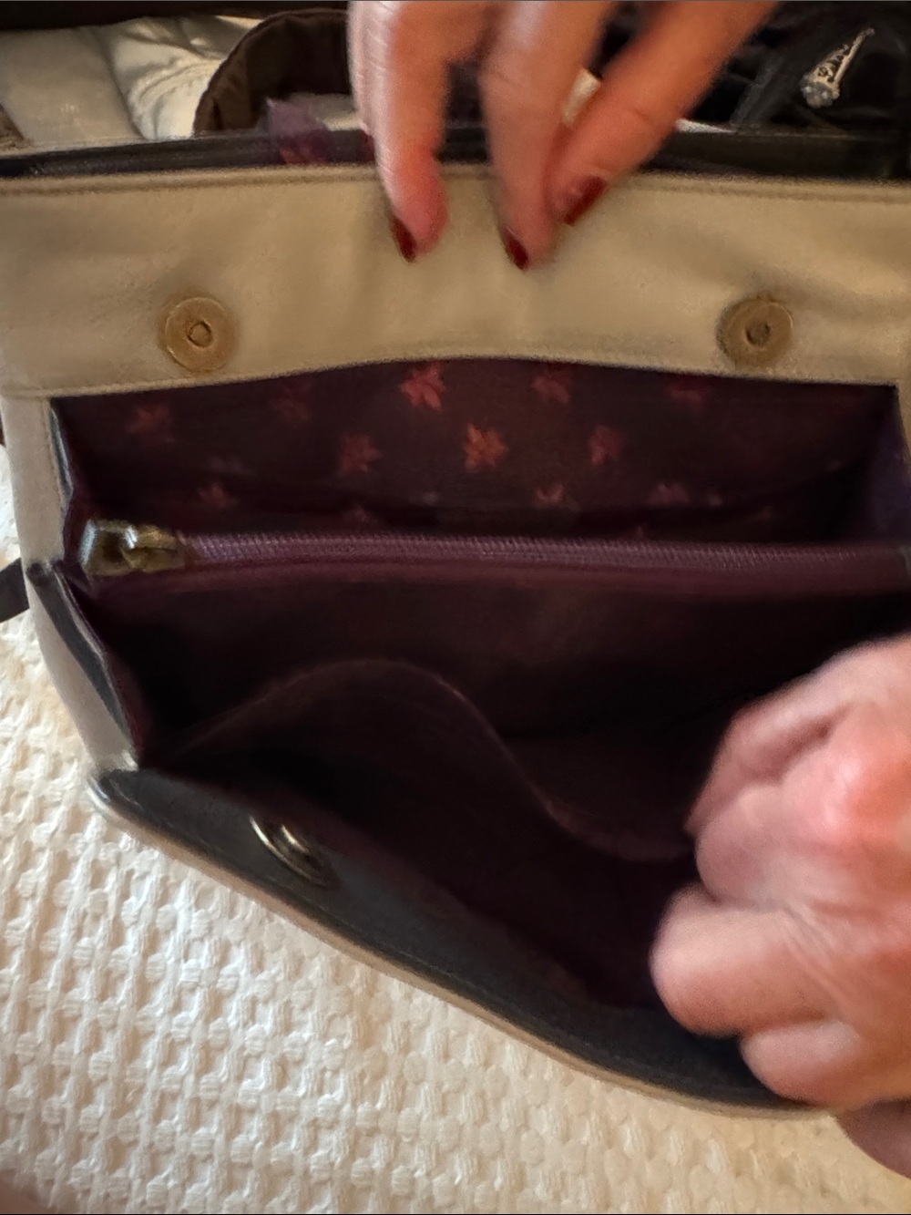 Anuschka Hand-Painted Floral Crossbody Bag in Light Gray with Multicolor Artwork - Picture 7 of 11